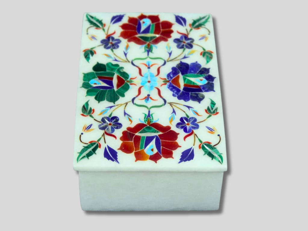 Marble Inlay Boxes Malachite Carnelian Floral Decor